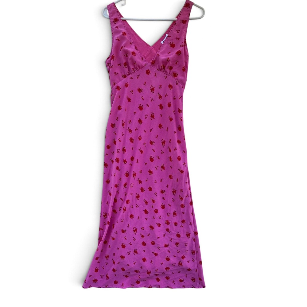 Princess Polly Pink Red Floral Maxi Dress Size 4 V Neck Y2K Sleeveless
